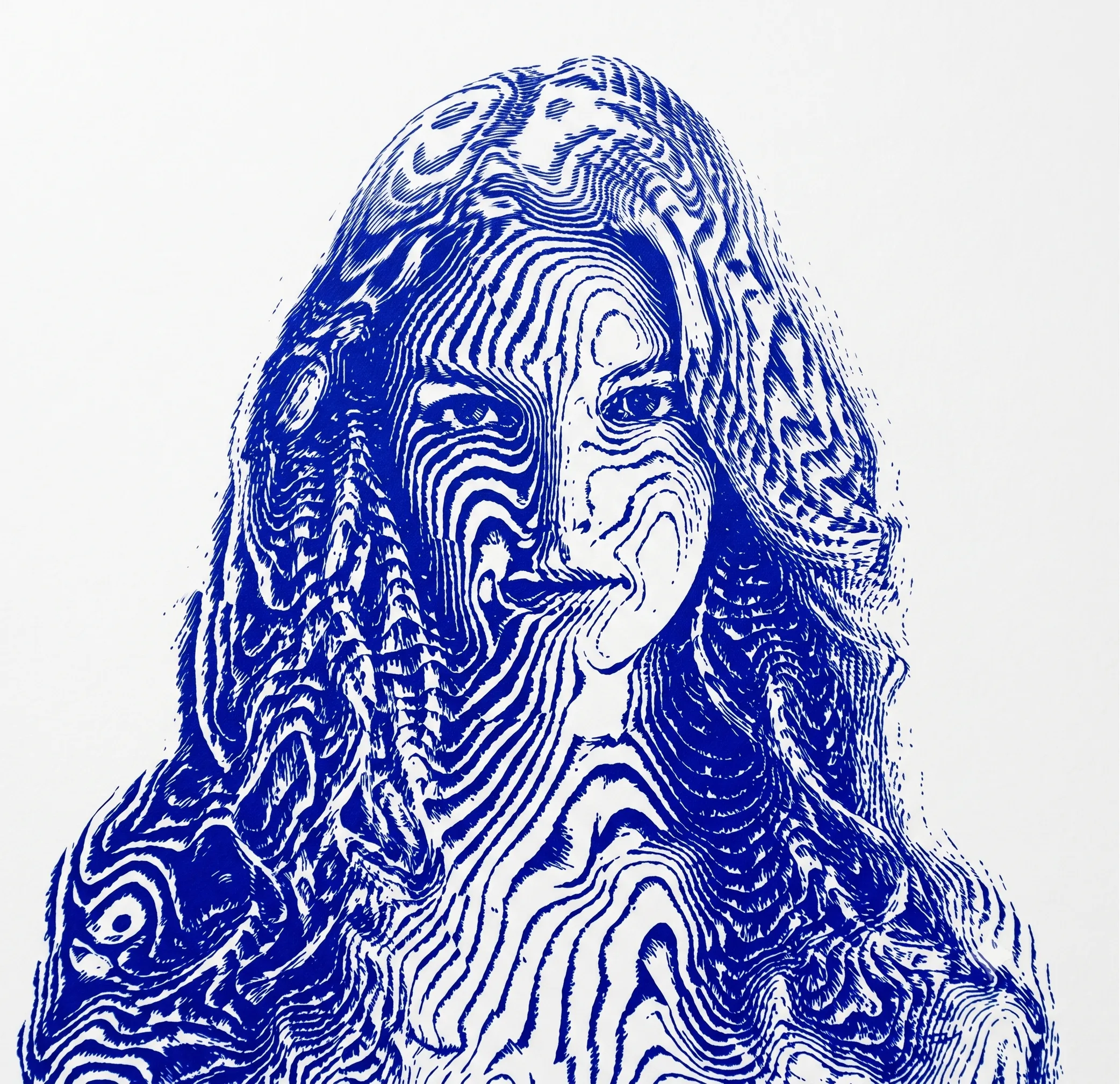 Cuddy, rendered as an electric-blue line portrait
